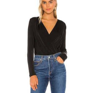 Free People Turnt bodysuit black slinky long sleeve surplice v-neck large NWT L